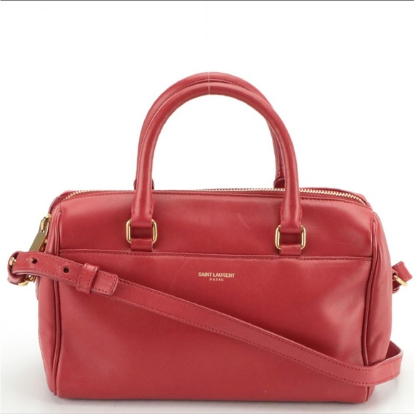 SAINT LAURENT Classic Two-WayBaby Duffle Bag in Cherry Red Leather - Picture 4 of 7